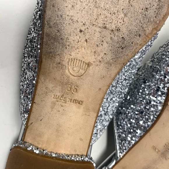 Chiara Ferragni Flirting Silver Glitter Beaded Flat‎ Mules Size 36 / US 6 - Picture 10 of 11